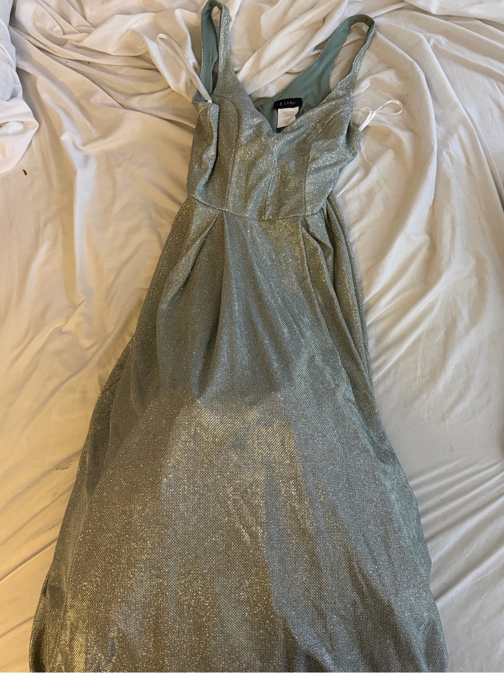 B. Smart Metallic Sage Green V-Neck Maxi Dress